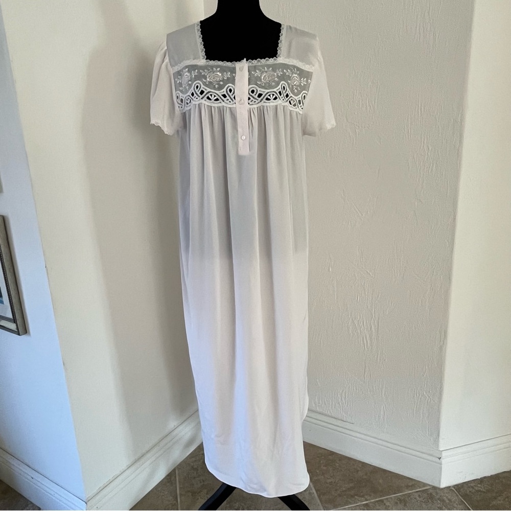 Vintage Talbots Nightgown Women's Medium Light Pink Lace Inset Chest Sheer Long